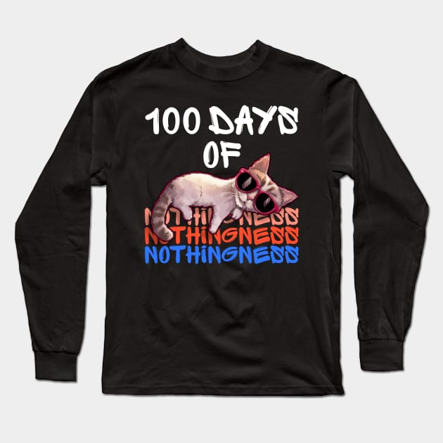 100 days of Nothingness - funny cat Long Sleeve T-Shirt by Qrstore